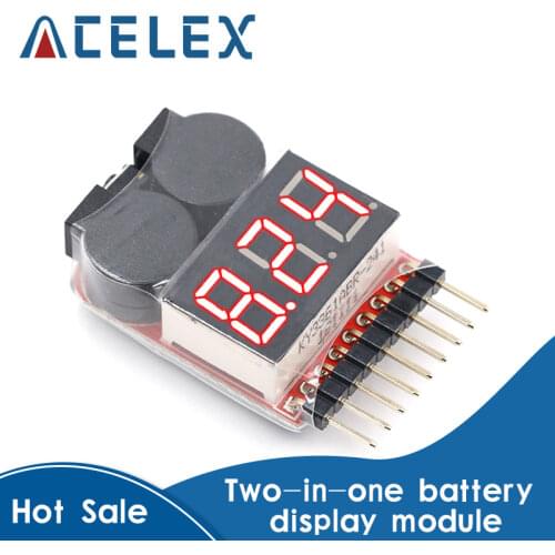 New 1-8S Lipo Li-ion Fe Battery Voltage 2IN1 Indicator Tester Low Voltage Buzzer Alarm For RC Car Boat LED 3.7-30V Dual Speaker