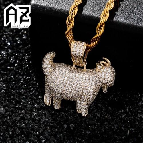AZ Hip Hop Iced Out Goat Pendants Animals Necklace Paved Setting AAA+ Cubic Zircon Gold Silver Color Long Link Chain Necklaces
