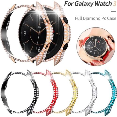 Luxury Full Diamond PC Case for Samsung Galaxy Watch 3 45mm 41mm Cover Women Protective Shell Watch3 Bumper Bling Hollow Frame