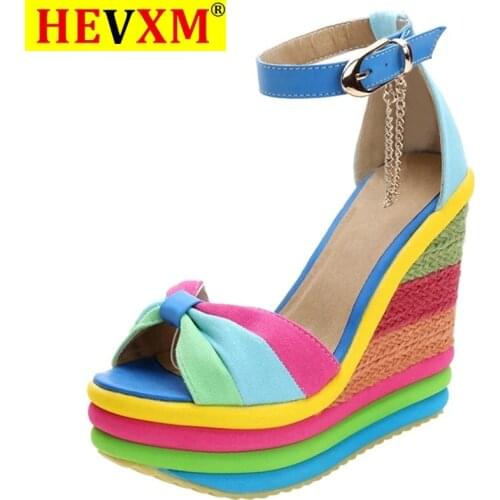 2020 Summer Sandals Women Womens Ladies Wedges High Multicolor Patchwork Sandals Peep Toe Roman Shoes Sandals High Heels