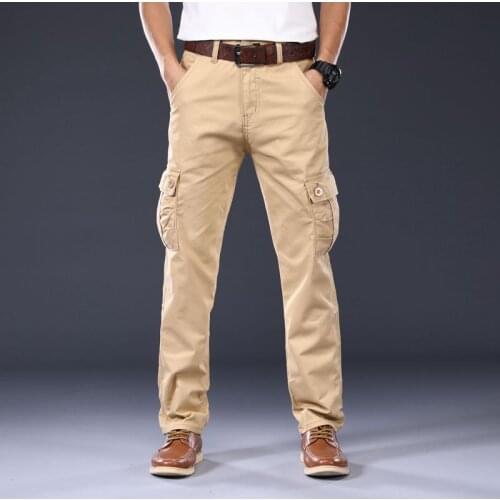 Summer Autumn Casual Pants Men Cargo Pants Cotton Loose Trousers Mens Pants Overalls Straight Joggers Homme Plus Size