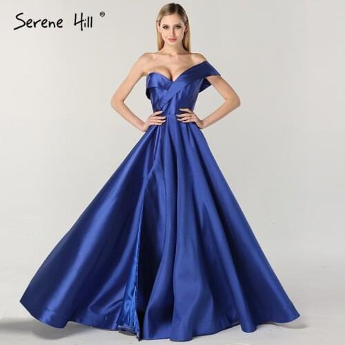 Blue One-Shoulder Sexy Simple Prom Dresses 2021 Real Photo Sleeveless Fashion Long Evening Gowns Serene Hill LA6677