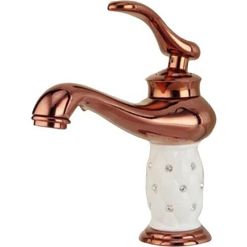 Bathroom Sink Faucet Single Lever Handle Singe Hole Basin Faucet Retro Mixer Tap Cold/Hot Water Faucet, Rose Gold White