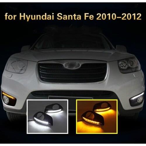 Dimmming style Relay 12v LED CAR DRL Daytime Running Lights accessories with fog lamp hole for Hyundai Santa Fe 2010 2011 2012