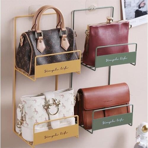 Bag Organizer Shelf Iron Two Layers Storage Rack Wall Mounted Bedroom