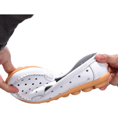 Women Genuine Leather Flats 2020 New Spring Summer Breathable Comfortable Casual Shoes Femme Loafers Ballet Flat Shoes