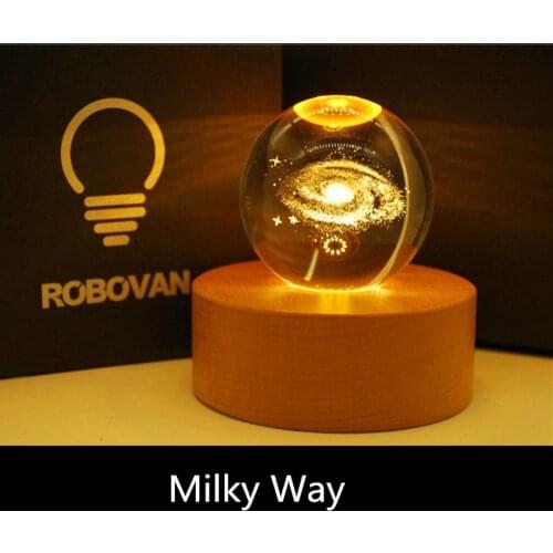USB Plug-in 3D Carving Starry Sky Moon Light LED Solid Wood Crystal Ball Night Light Living Room Bedroom Decoration Ornaments
