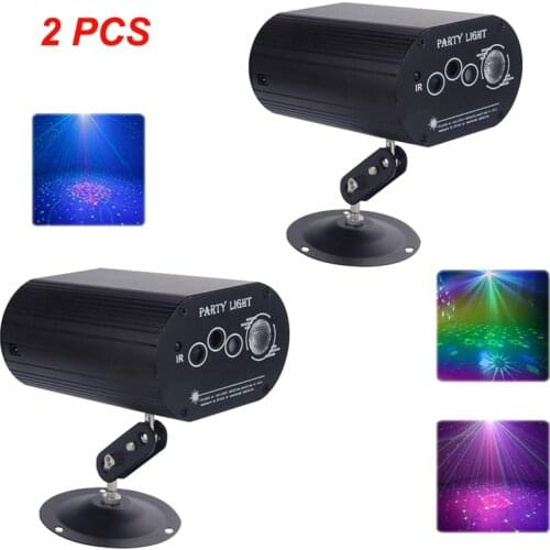 2PCS Mini RGB Disco Light 16 in 1 Patterns DJ Club LED Laser Stage Projector For Wedding Birthday Party Lamp