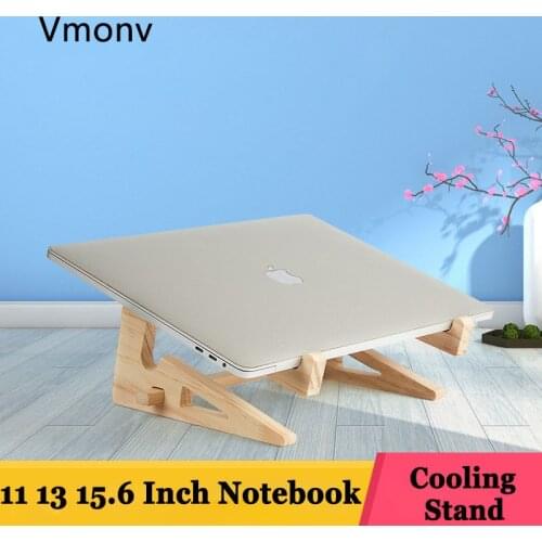 Vmonv Increased Height Wood Laptop Stand Holder for Macbook Air Pro Retina 13 15 Inch Notebook Vertical Base Cooling Stand Mount