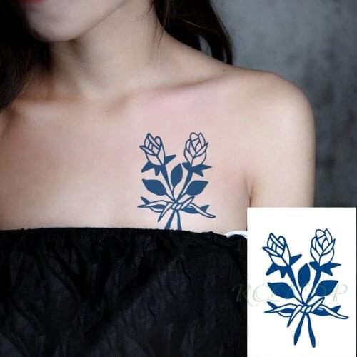 Waterproof Temporary Juice Ink Sticker Two Rose Flowers Tied Bow Fruit Gel Long Lasting Small Size Art Tattoo for Men Women