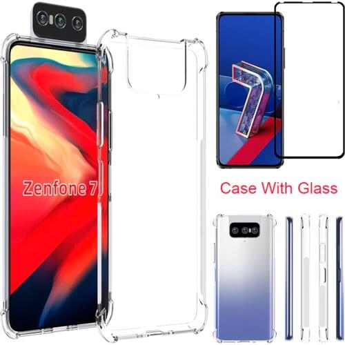 Zenfone 7 Pro Tempered Glass + Antiskid Silicon Soft Case For Asus Zenfone 7 ZS670KS Soft Back Cover Case Glass Screen Film