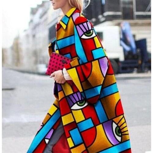 Women Jacket Autumn Winter Coat Overcoat Windbreaker Female Retro Ethnic Style Fashion Slim Embroidery Print Long-Sleeved Coats