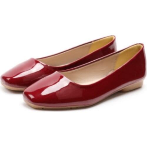 Ladies Cheap Plus Size 42 Matte Shiny Luxury Softly Square Toe No Heel Flats Women Casual Single Shoes Blue/Yellow/Red Slip-Ons