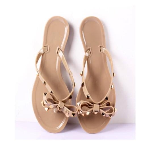 Hot 2021 Fashion Woman Flip Flops Summer Shoes Cool Beach Rivets big bow flat sandals Brand jelly shoes sandals girls size 36-41