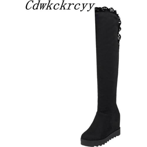 Women Boots winter New style fashion Thick bottom Internal increase lace Over the knee Boots Thin and thin Keep warm High Boots