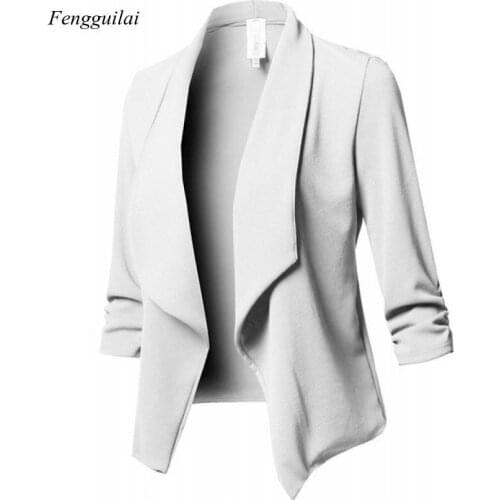Womens Office Blazer Solid Color Long Sleeve Blazer Lapel Open Front Short Suit Jacket Ladies Jacket