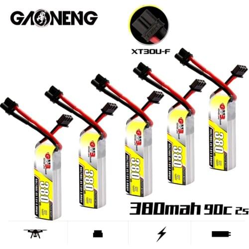 1/3/5/8/10PCS Gaoneng GNB BETAFPV Beta75X 2S Beta65X 2S Whoop Drone 2S 380mah 7.6V HV 90C/180C Lipo battery with XT30U-F Plug