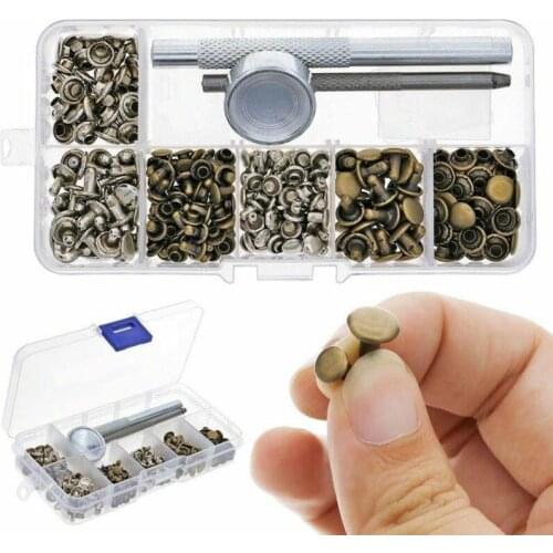 120Sets/box Leather Craft Repair Double Cap Rivets Tubular Metal Studs Fixing Tools for DIY Leather Belt Jeans Jacket