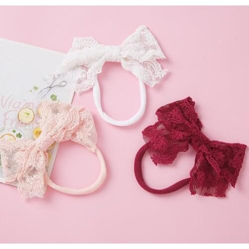 3pcs/lot Baby Girl Boy Spandex Nylon Headband Children Skinny Stretchy Non-Marking Lace Bowknot Elastic Hair Band Hair Accessori