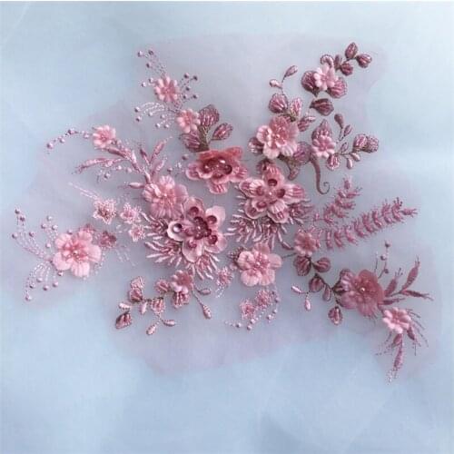 33x29cm Bean Blue Nude 3D Applique Lace Patch Robe Tutu Dress DIY Sewing Craft VS162819