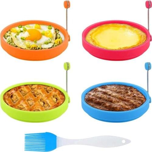 4 Pack Egg Pancake Rings Silicone Fried Egg Pancake Maker Ring Kitchen Baking Breakfast Omelet Moulds with an Oil Brush