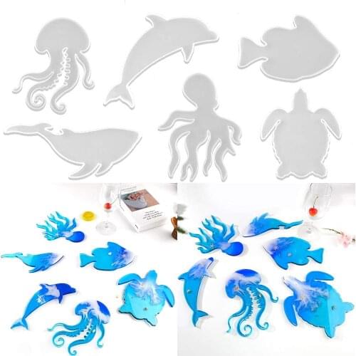 6PCS Resin Molds for Making Marine Life Coasters DIY Silicone Mold Tray Epoxy Casting Molds for Pendant Home Wall Decoration