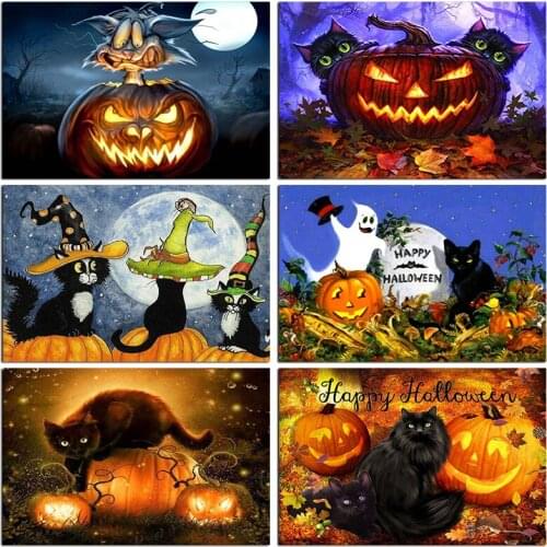 5D Full Drill Diamond Painting Halloween Gift DIY Animal Cat Diamond Embroidery Cross Stitch Square Mosaic Craft Home Decoration