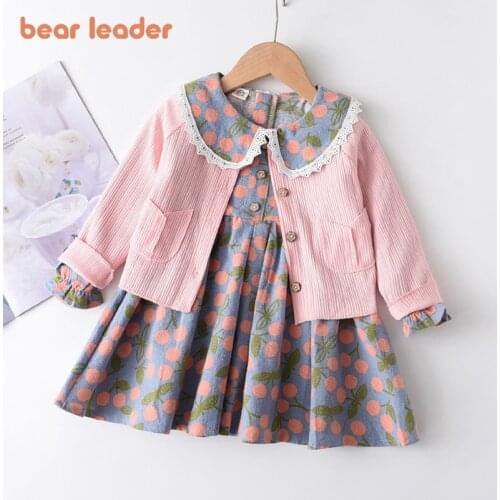 Bear Leader Girls Flowers Party Dress 2021 New Autumn Children Casual Costumes Kids Floral Vestidos Retro Todderl Baby Outfits