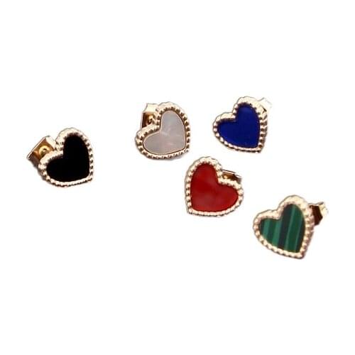 Free Shipping Color Heart Rose Gold Color Stainless Steel Stud Earrings