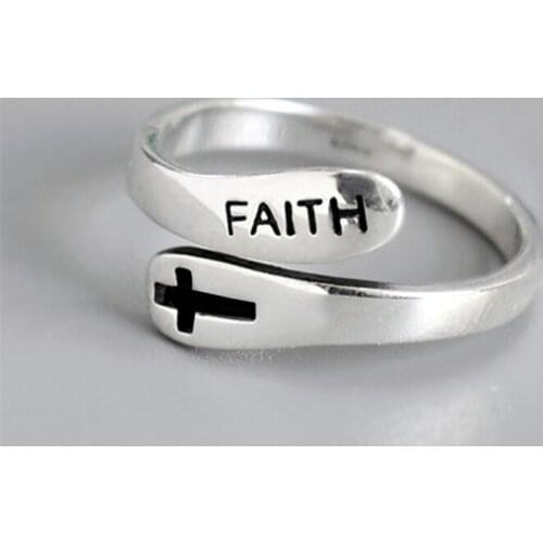 Free Shipping Steampunk Bridal Sets Letters Faith Cross Adjustable Rings For Women Girl Tibetan Silver Ethnic Gothic Accessories