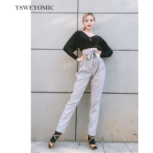 Latin Dance Wear Professional Latin Ballroom Standard High Waist Modern Dance Trousers Waist Profile Loose Exercise Dance Pants