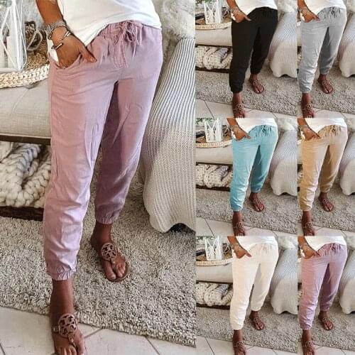 New 2021 Women Fashion Drawstring Elastic Waist Solid Harem Pants Ladies Casual Pockets Jogger Pencil Pants Trousers