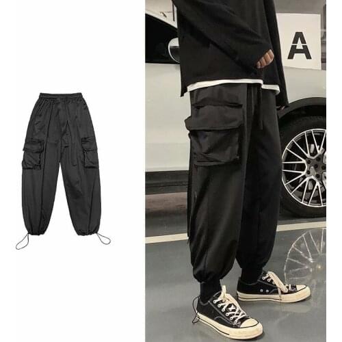 New Trousers Solid Color Loose Sports Casual Pants Drawstrings Pants Pants Ins Fire Nine Points Mens Pants Loose Sports