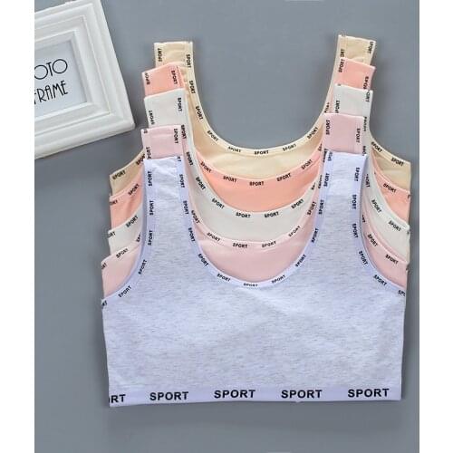 Girls Bra Tank Training Cotton Puberty Developmental Stage Kids Letter Vest Sport Tops Running Underwear Breathable Bras 8-18Y