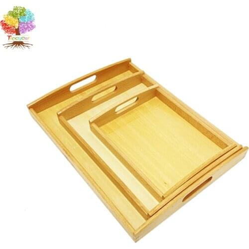 Treeyear Wooden Education Toys Montessori Materials Beech Wooden Tray With Handles Teaching aids For Kids Baby