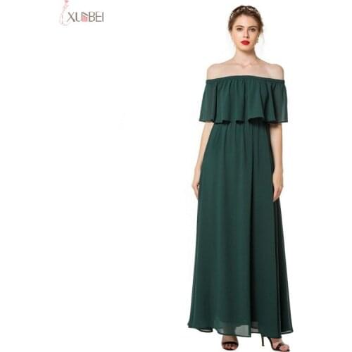 Cheap Green Chiffon Long Bridesmaid Dresses 2019 Wedding Party Dress Elegant Off The Shoulder Guest Gown