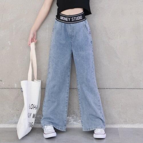 Teenage Girls Jeans 2021 Summer autumn Casual Loose Blue Kids Leg Wide Pants School Children Trousers 6 8 10 12 kids pants
