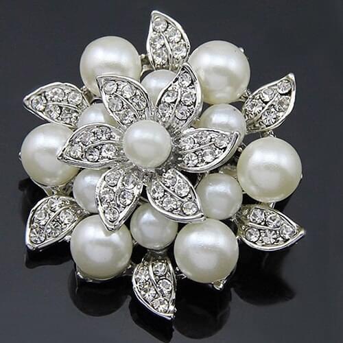 Elegant Flower Rhinestone Imitation Pearl Wedding Bridal Scarf Brooch Pin Hijab Scarf Broches Coat Sweater Mujer Clips Wedding