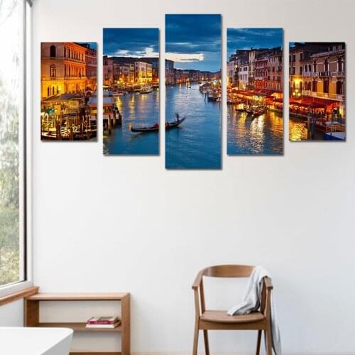 HD Printed 5 piece canvas art paintings Venice water city boat light room decor canvas wall art posters and prints ny-6206