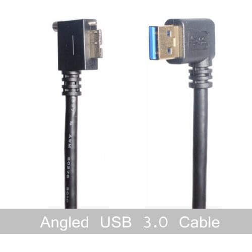 Micro USB 3.0 Cable, 90 Degree Right Micro-B 3.0 to 90 Degree Left USB 3.0 A Male Double Angled 5Gbps Cable with Screw the Lock