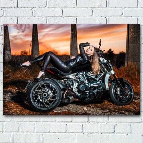 Canvas Painting Blonde Girl and Muscles Motorcycle Ducati Diavel Silk Wall Art Posters and Prints For Living Home Decor