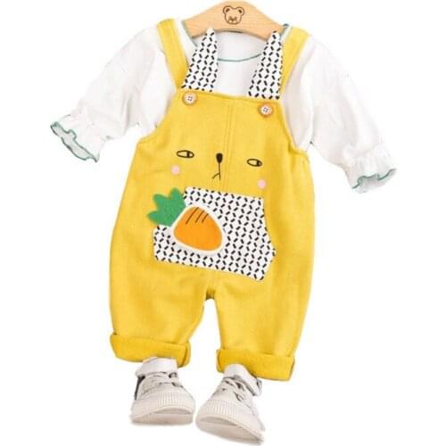 New Spring Autumn Baby Clothes Children Girls Cartoon Cotton T-Shirt Overalls 2Pcs/sets Toddler Casual Outfits Kids Tracksuits