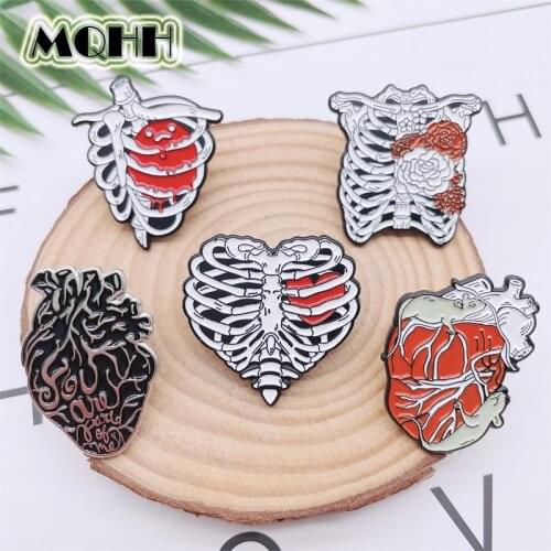 Creative Punk Bones Viscera Heart Lung Kidney Enamel Pins Love Halloween Alloy Brooch Badge Clothes Accessories Woman Jewelry