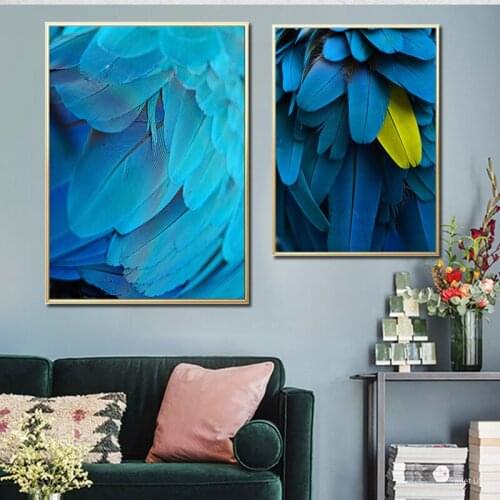 Creative Fashion Yellow Blue Feather Encourages Dreams Believe Canvas Print Painting Poster Art Wall Pictures Living Room Decor