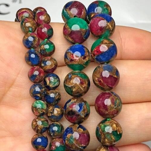 Natural Stone Multicolor Cloisonne Gold Sand Beads Loose Spacer Rondelle Beads For Jewelry Making Diy Necklace Bracelet 7.5"inch
