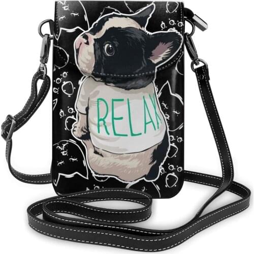 New Leather Womens Shoulder Bag French Bulldog Mobile Phone Coin Purse Strap Single Messenger Bag Small Crossbody Bags for Girl