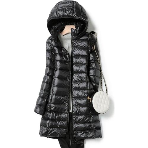 2021 New Winter Jackets Women White Duck Down Long Coat Female Hooded Padded Parkas Ultra Light Portable Down Coats for Women