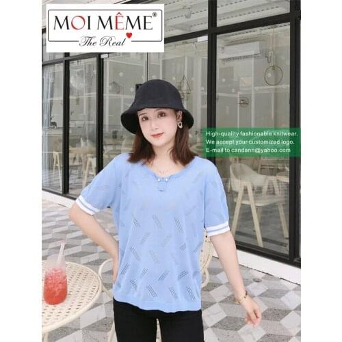 5 PCS Wholesale 2021New designer famous designer fashion knit womens short-sleeved knitwear hollow line V-neck sexy knitwear