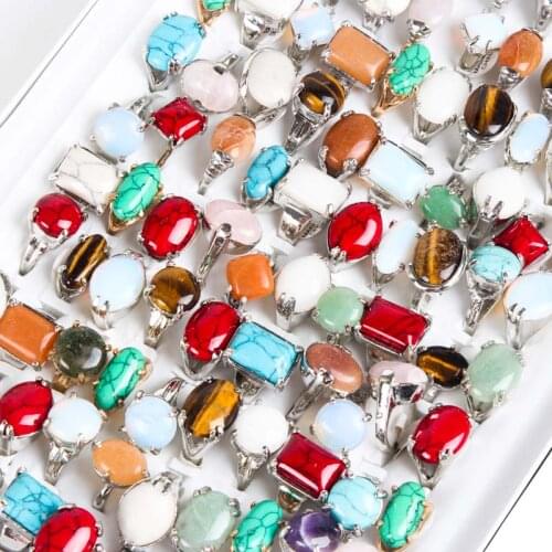 Wholesale 20 pcs/lot mixed mens and womens retro natural stone and silver rings new fashion jewelry party gifts