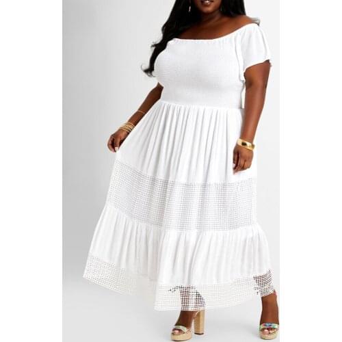 Elegant Woman Dress Summer 2021 Off The Shoulder Ruffled with Elastic Sexy Dresses Beach Holiday Vestidos Plus Size 5XL